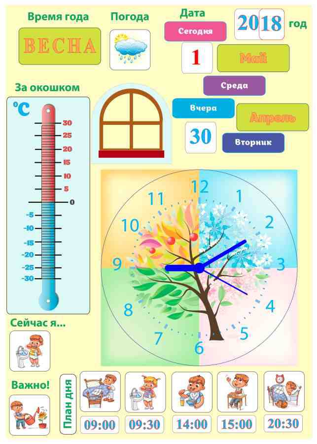Дидактическая игра на фетре с рисунком "Календарь заний 1-0", Комплект из 7 листов