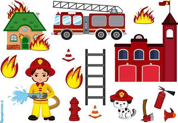 Корейский фетр с рисунком - "Профессии-5 - Пожарная станция и пожарный"